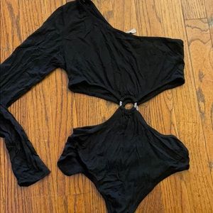 Off the shoulder cut out body suit